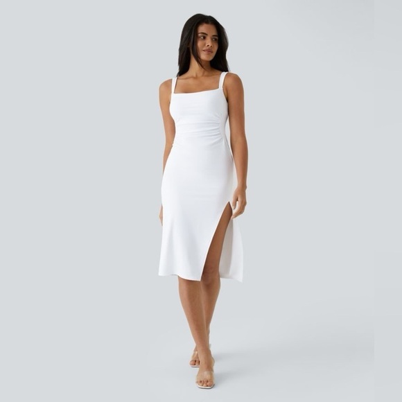 Halara Softlyzero™ Airy Square Neck Ruched Split Midi Cool Touch midi Dress - Picture 4 of 5
